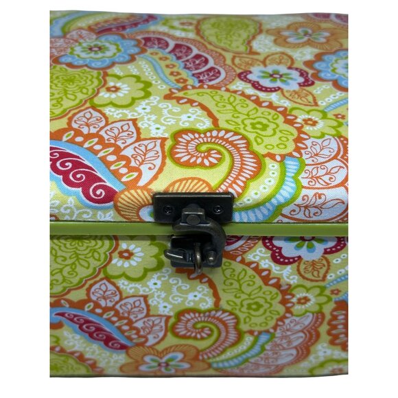 Vintage Multicolor Paisley Fabric Sewing Basket Lockable Lid Retro Craft Storage - Picture 2 of 6